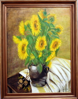 Slunečnice s makovicemi, olej na plátně, 90×70cm, 11 600,-kč
